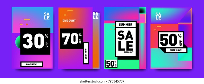 Sale and discount poster set. Colorful background for banner and advertising promotion.
