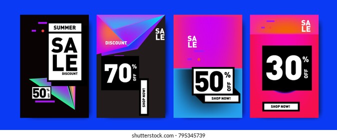 Sale and discount poster set. Colorful background for banner and advertising promotion.
