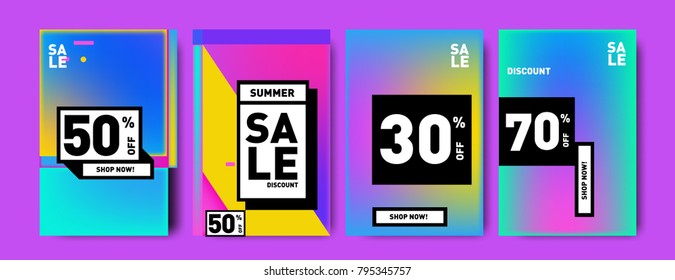 Sale and discount poster set. Colorful background for banner and advertising promotion.
