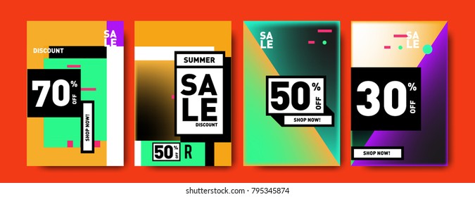 Sale and discount poster set. Colorful background for banner and advertising promotion.
