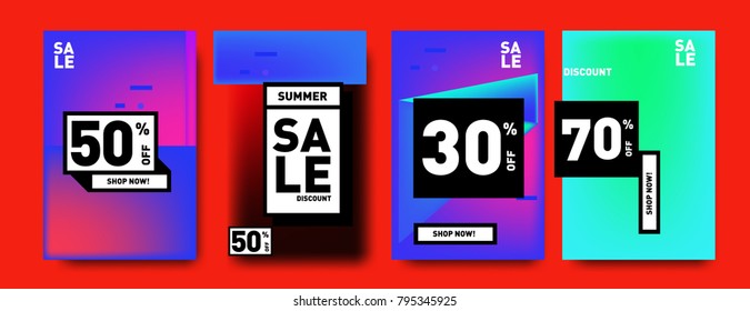 Sale and discount poster set. Colorful background for banner and advertising promotion.

