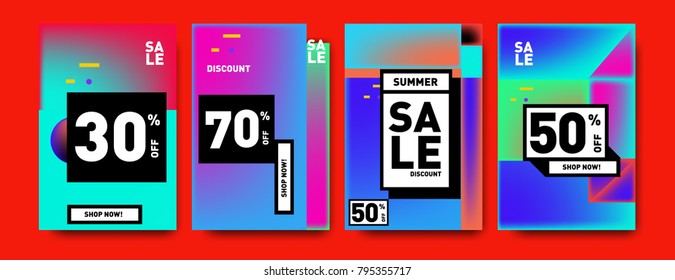 Sale and discount poster set. Colorful background for banner and advertising promotion.
