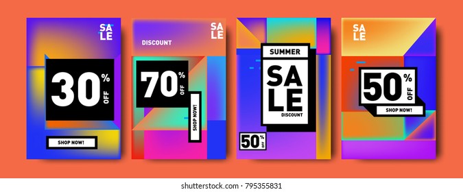 Sale and discount poster set. Colorful background for banner and advertising promotion.
