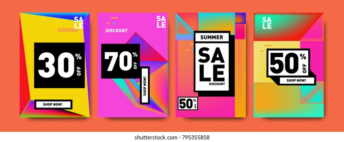Sale and discount poster set. Colorful background for banner and advertising promotion.
