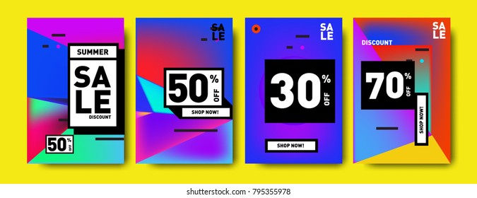 Sale and discount poster set. Colorful background for banner and advertising promotion.
