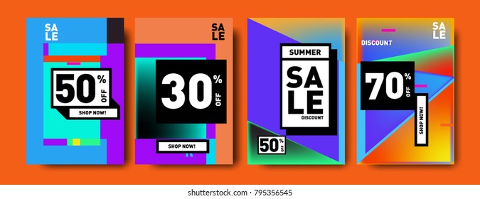 Sale and discount poster set. Colorful background for banner and advertising promotion.
