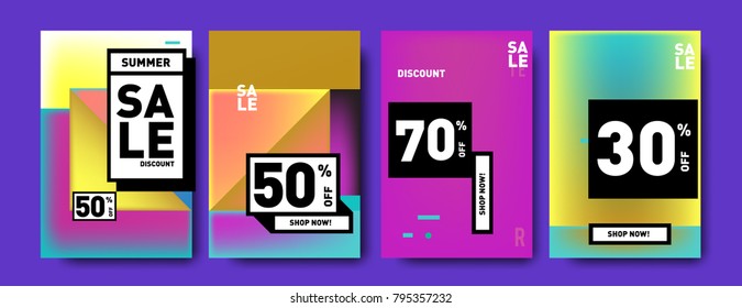 Sale and discount poster set. Colorful background for banner and advertising promotion.