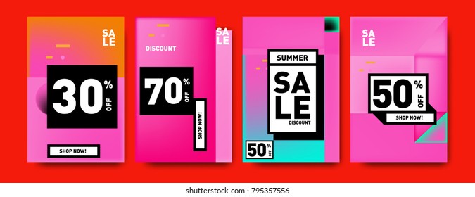 Sale and discount poster set. Colorful background for banner and advertising promotion.