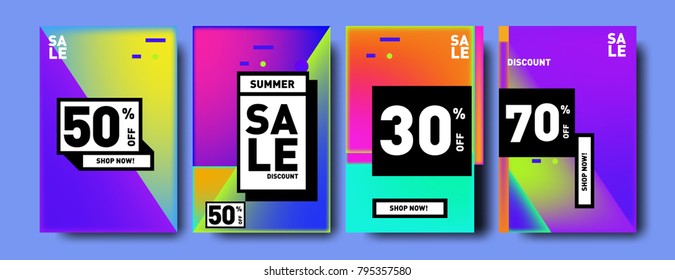 Sale and discount poster set. Colorful background for banner and advertising promotion.