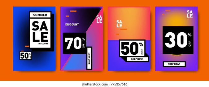 Sale and discount poster set. Colorful background for banner and advertising promotion.