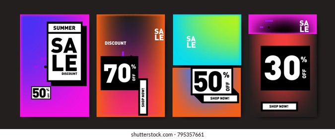 Sale and discount poster set. Colorful background for banner and advertising promotion.