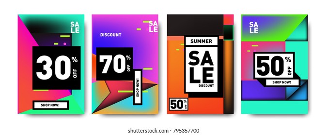 Sale and discount poster set. Colorful background for banner and advertising promotion.