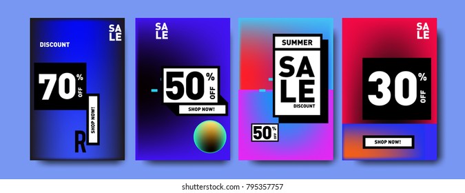 Sale and discount poster set. Colorful background for banner and advertising promotion.