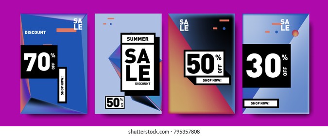 Sale and discount poster set. Colorful background for banner and advertising promotion.