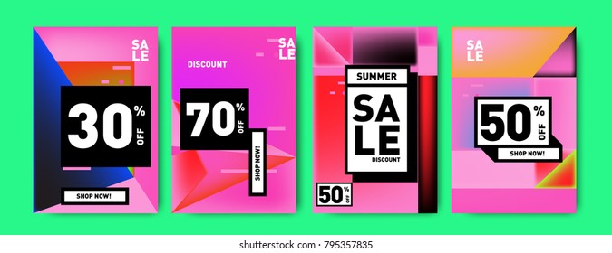 Sale and discount poster set. Colorful background for banner and advertising promotion.