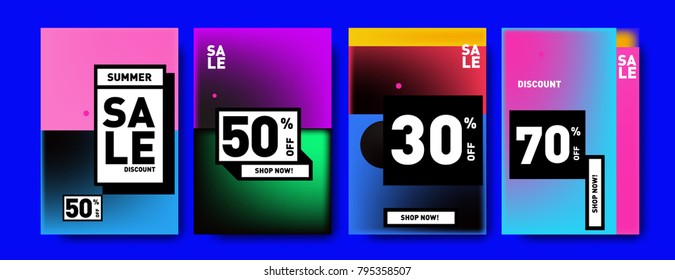 Sale and discount poster set. Colorful background for banner and advertising promotion.