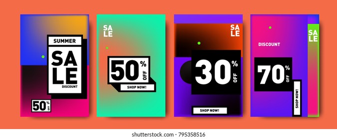 Sale and discount poster set. Colorful background for banner and advertising promotion.