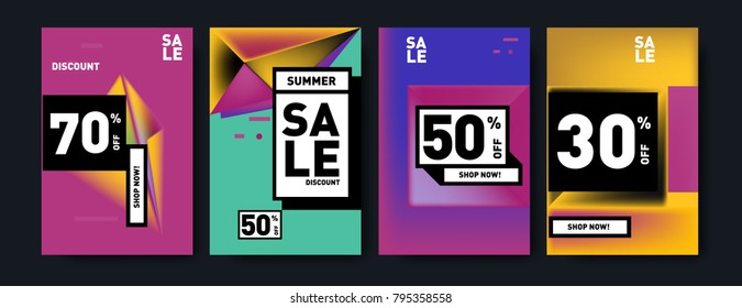 Sale and discount poster set. Colorful background for banner and advertising promotion.