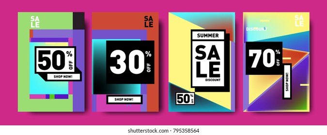 Sale and discount poster set. Colorful background for banner and advertising promotion.