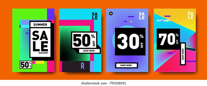 Sale and discount poster set. Colorful background for banner and advertising promotion.