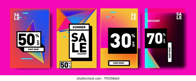 Sale and discount poster set. Colorful background for banner and advertising promotion.
