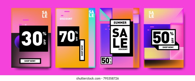Sale and discount poster set. Colorful background for banner and advertising promotion.