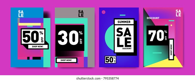 Sale and discount poster set. Colorful background for banner and advertising promotion.