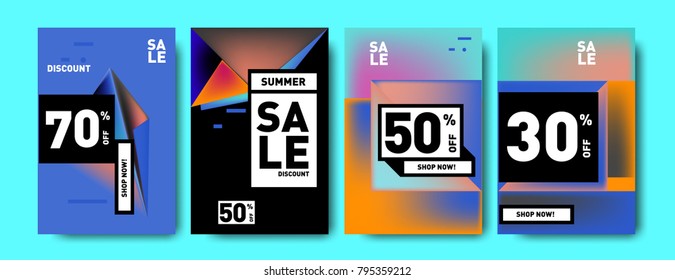 Sale and discount poster set. Colorful background for banner and advertising promotion.