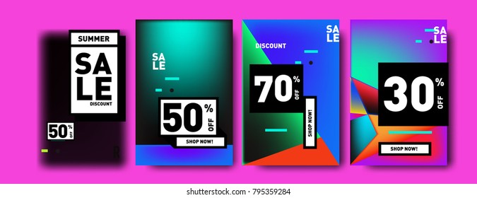 Sale and discount poster set. Colorful background for banner and advertising promotion.