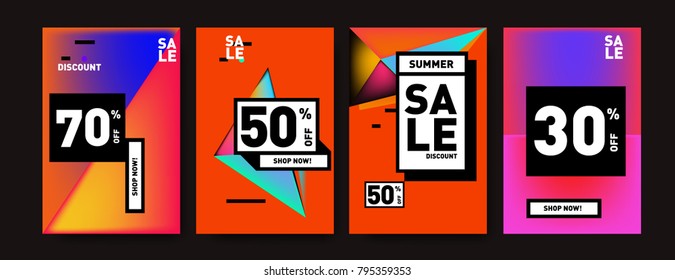 Sale and discount poster set. Colorful background for banner and advertising promotion.