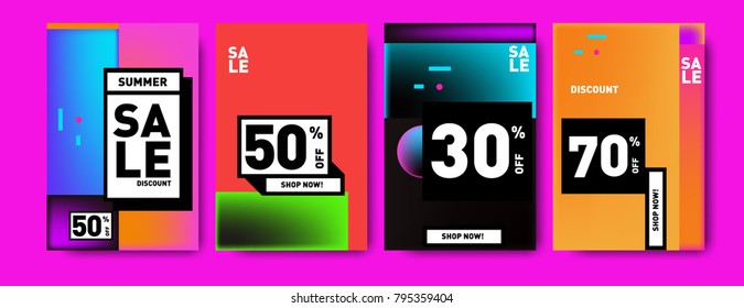 Sale and discount poster set. Colorful background for banner and advertising promotion.