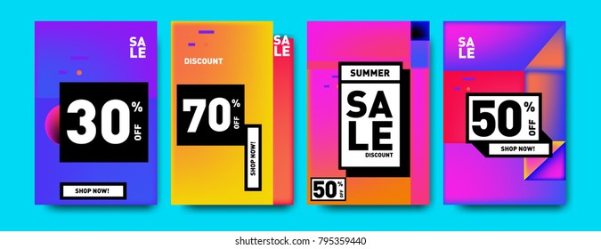 Sale and discount poster set. Colorful background for banner and advertising promotion.