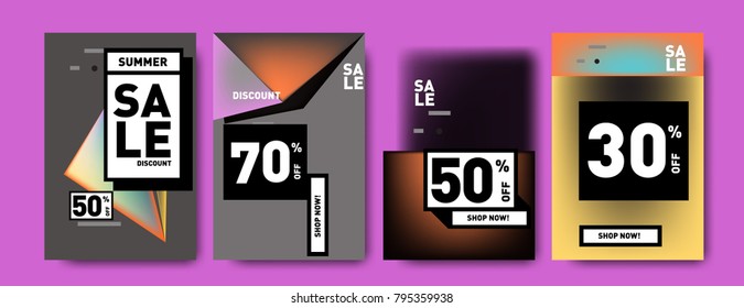 Sale and discount poster set. Colorful background for banner and advertising promotion.