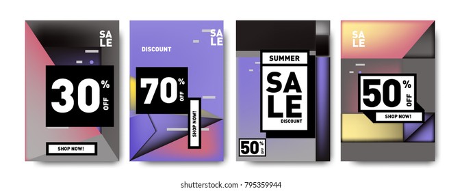 Sale and discount poster set. Colorful background for banner and advertising promotion.