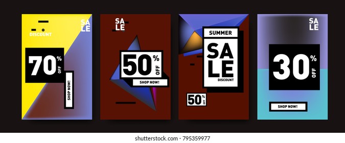 Sale and discount poster set. Colorful background for banner and advertising promotion.