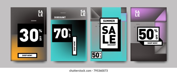 Sale and discount poster set. Colorful background for banner and advertising promotion.
