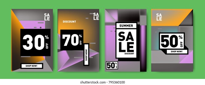 Sale and discount poster set. Colorful background for banner and advertising promotion.