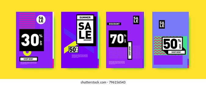 Sale and discount poster set. Colorful background for banner and advertising promotion.
