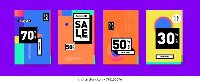 Sale and discount poster set. Colorful background for banner and advertising promotion.