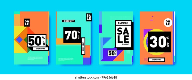 Sale and discount poster set. Colorful background for banner and advertising promotion.