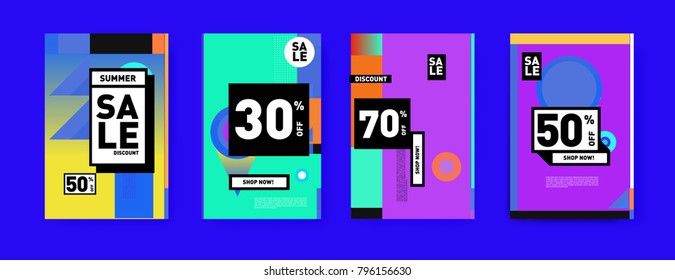 Sale and discount poster set. Colorful background for banner and advertising promotion.