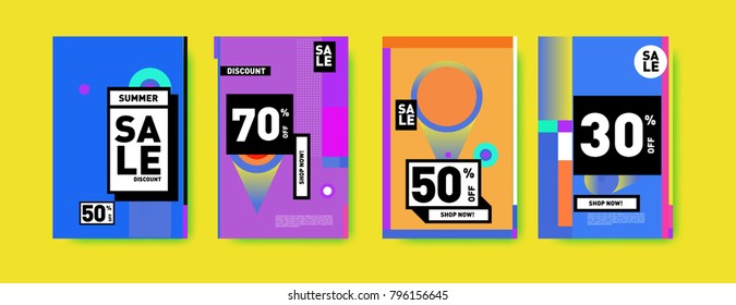 Sale and discount poster set. Colorful background for banner and advertising promotion.