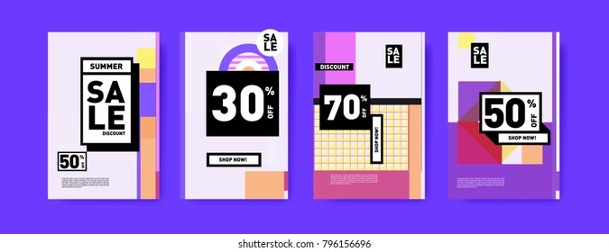 Sale and discount poster set. Colorful background for banner and advertising promotion.
