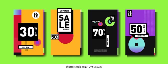 Sale and discount poster set. Colorful background for banner and advertising promotion.