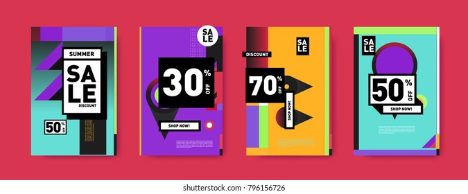 Sale and discount poster set. Colorful background for banner and advertising promotion.