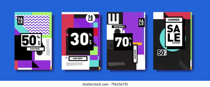 Sale and discount poster set. Colorful background for banner and advertising promotion.
