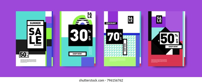 Sale and discount poster set. Colorful background for banner and advertising promotion.