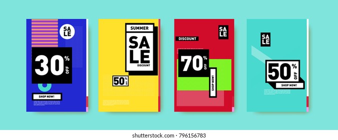 Sale and discount poster set. Colorful background for banner and advertising promotion.