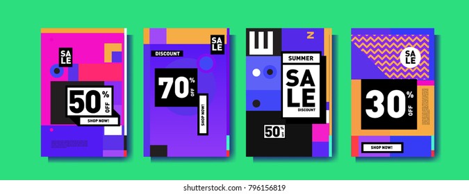 Sale and discount poster set. Colorful background for banner and advertising promotion.