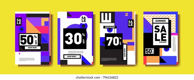 Sale and discount poster set. Colorful background for banner and advertising promotion.